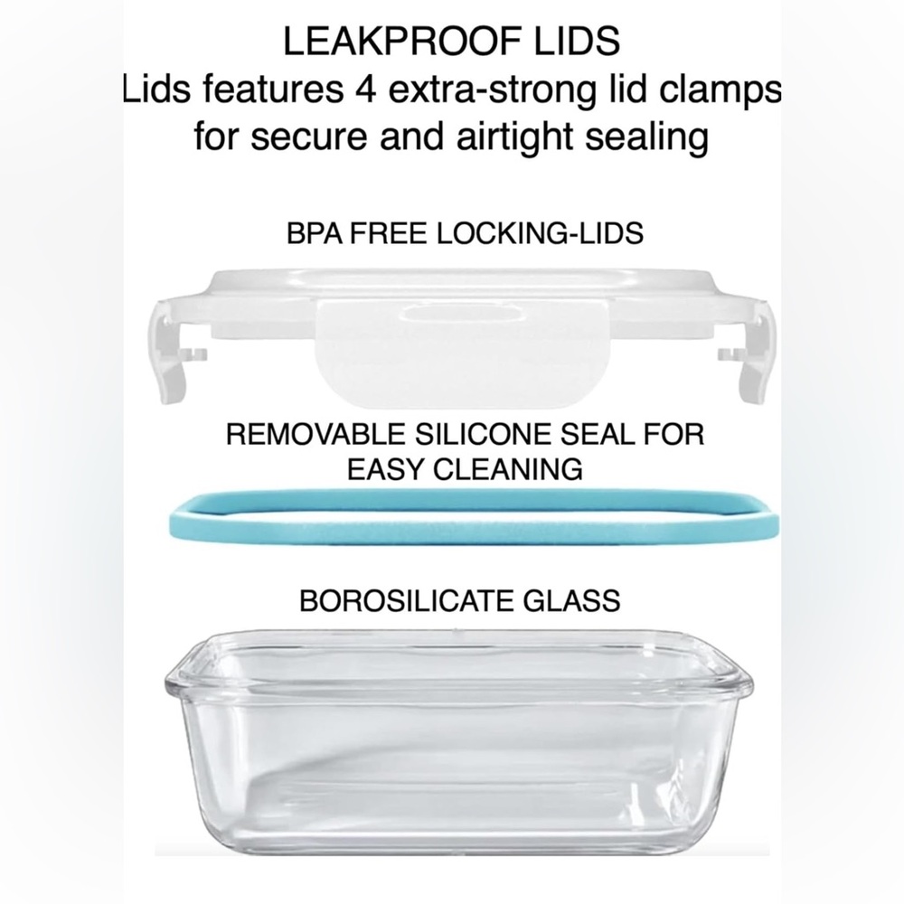 8 Piece Set Airtight Glass Food Storage Containers Glass Meal Prep Leak Proof - Picture 3 of 3